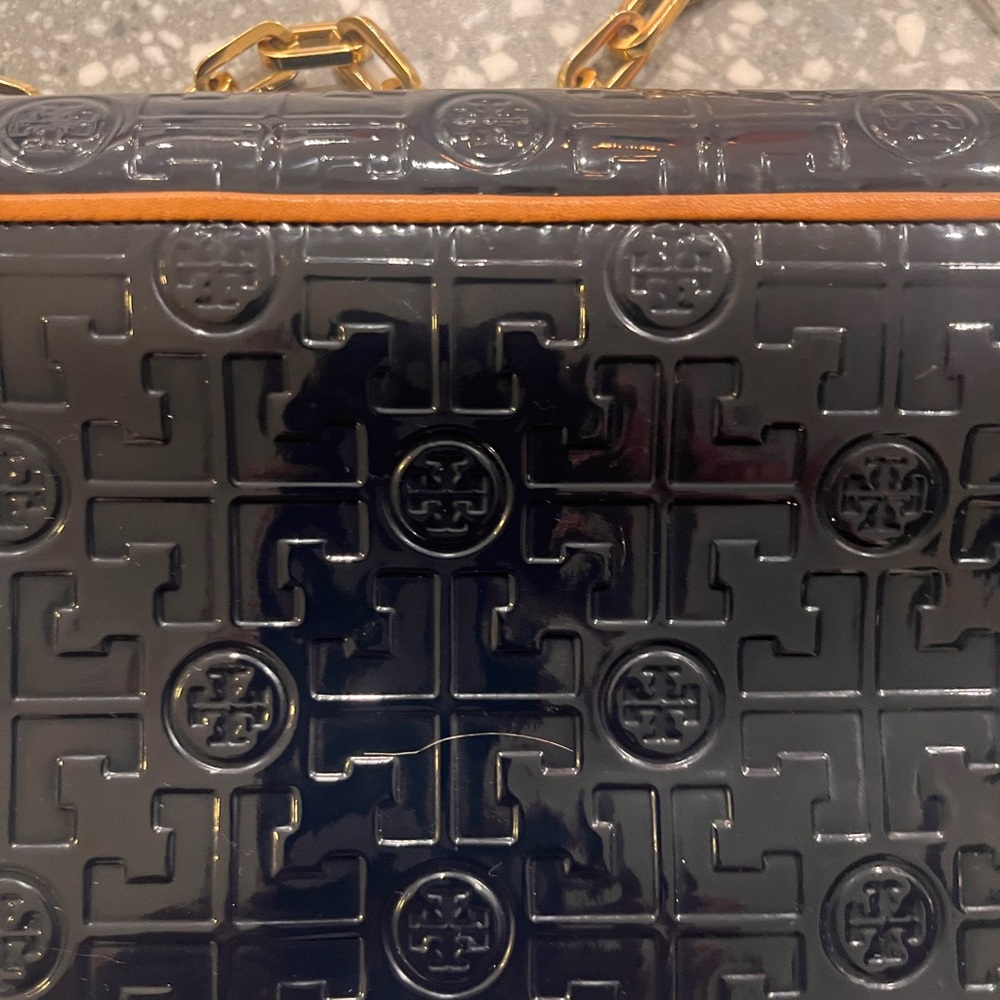 Tory Burch Navy and Tan Embossed Clutch - Picture 9 of 9